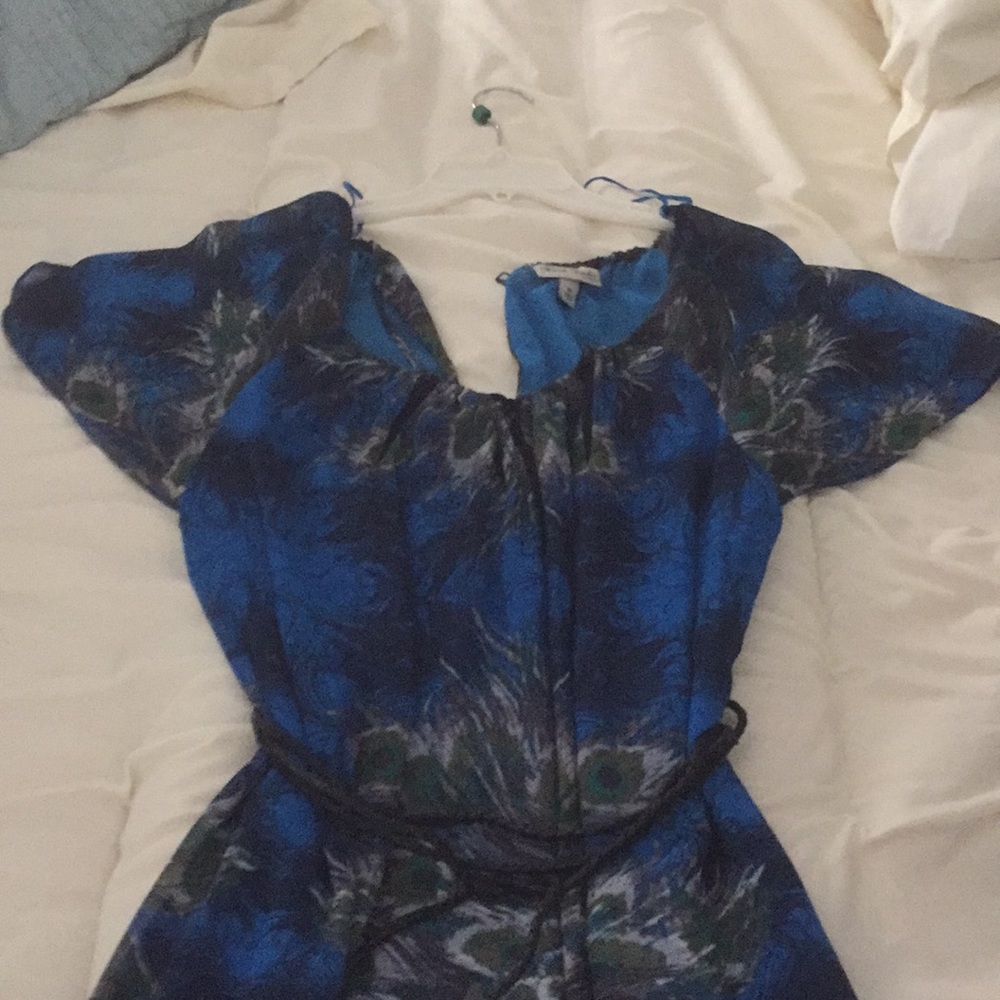 Peacock-Print Short Sleeved Maxi Dress
